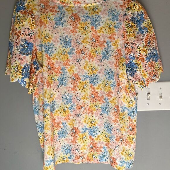 NWT Ann Taylor LOFT 🌸🌼 Floral Cotton Flutter Sleeve -Tee Shirt Size Medium - Picture 12 of 14